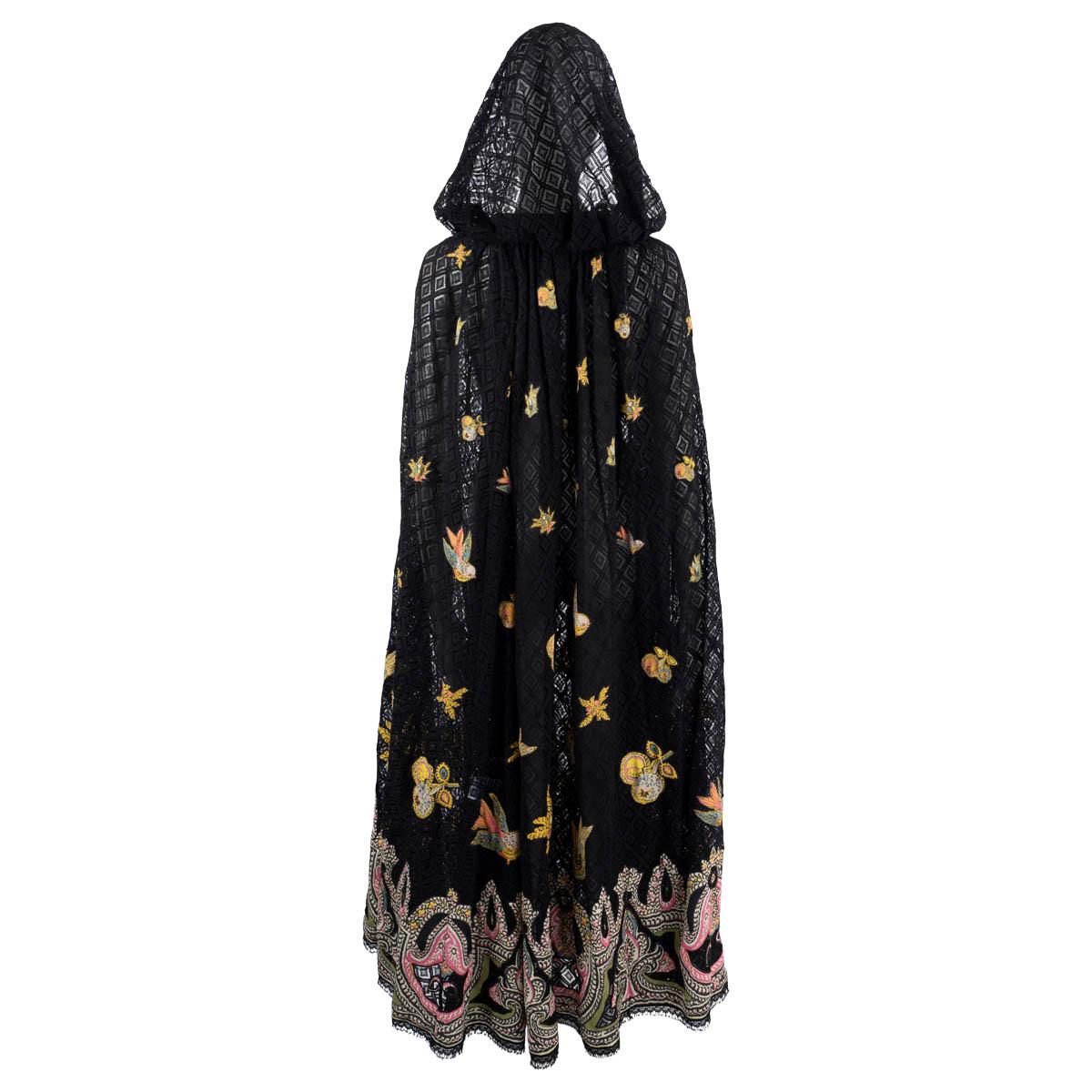 Black ETRO black 2023 EMBROIDERED LACE HOODED Cape Jacket 42 M For Sale