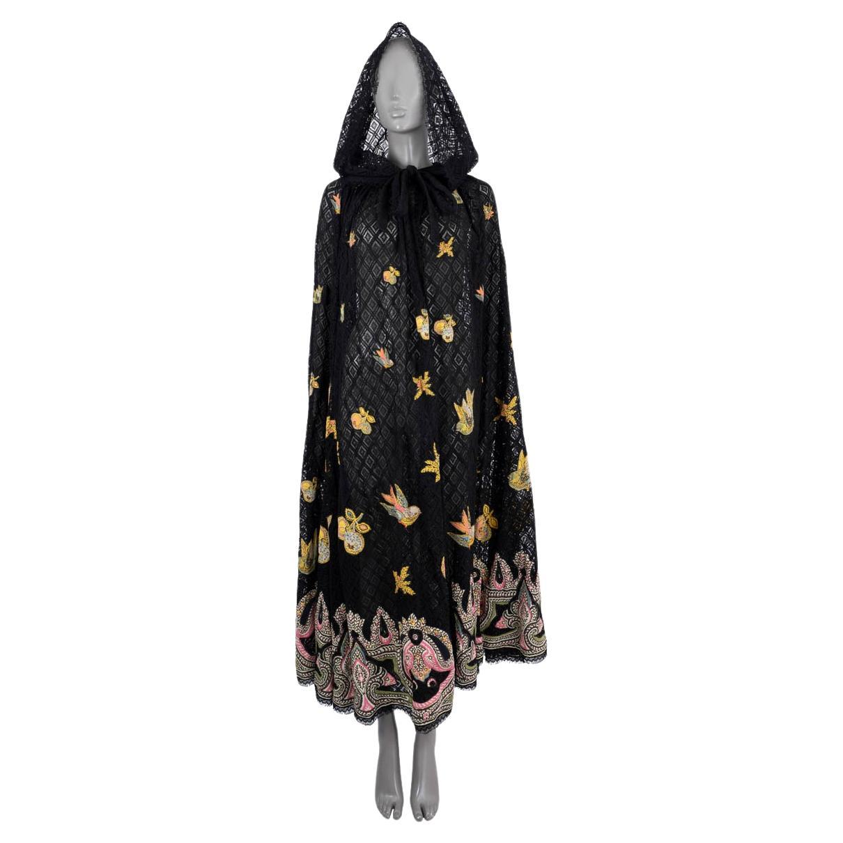 ETRO black 2023 EMBROIDERED LACE HOODED Cape Jacket 42 M For Sale
