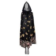 ETRO black 2023 EMBROIDERED LACE HOODED Cape Jacket 42 M