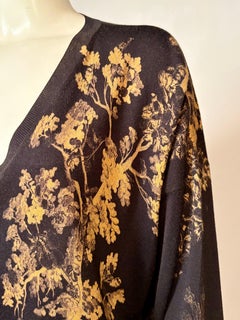 Etro Black and Gold Wool and Silk Pullover Sweater with a Fanciful Nature Scene
