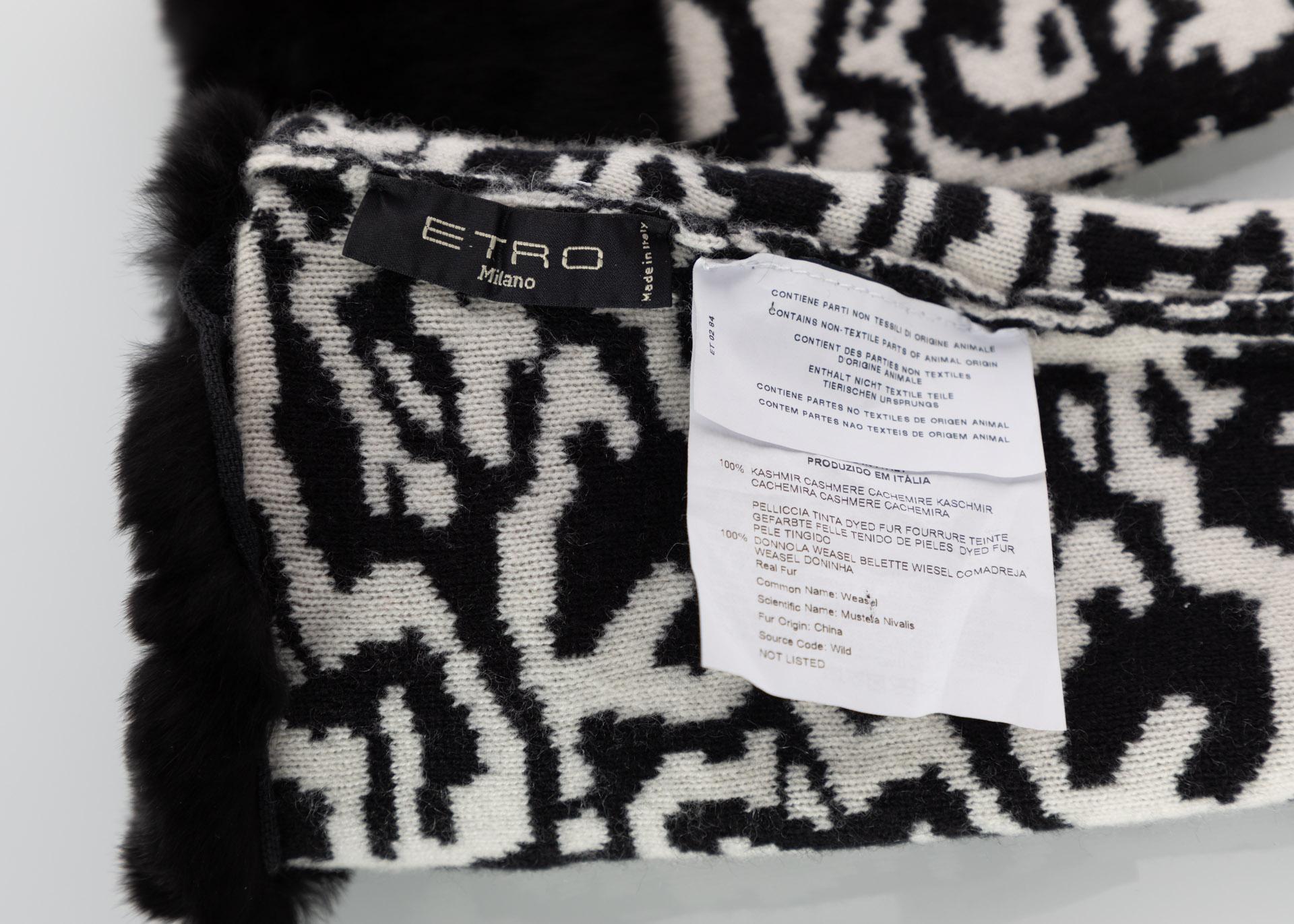 Etro Black and White Cashmere Fur Arm Warmers / Gloves For Sale 1