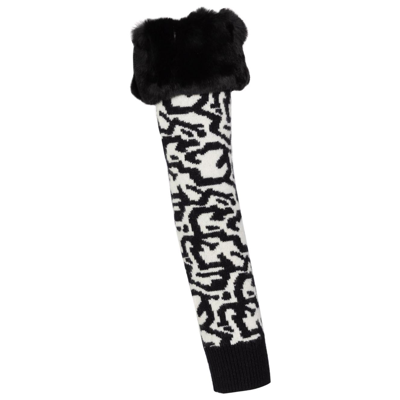 Etro Black and White Cashmere Fur Arm Warmers / Gloves For Sale