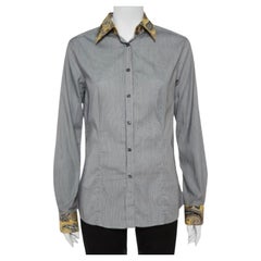 Etro Black and White Cotton Stripe Body with Paisley Print Shirt L