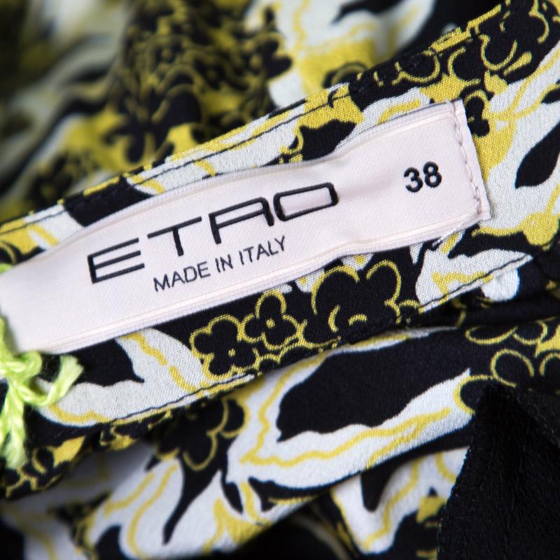 Etro Black and Yellow Floral Printed Silk Maxi Skirt S In New Condition In Dubai, Al Qouz 2