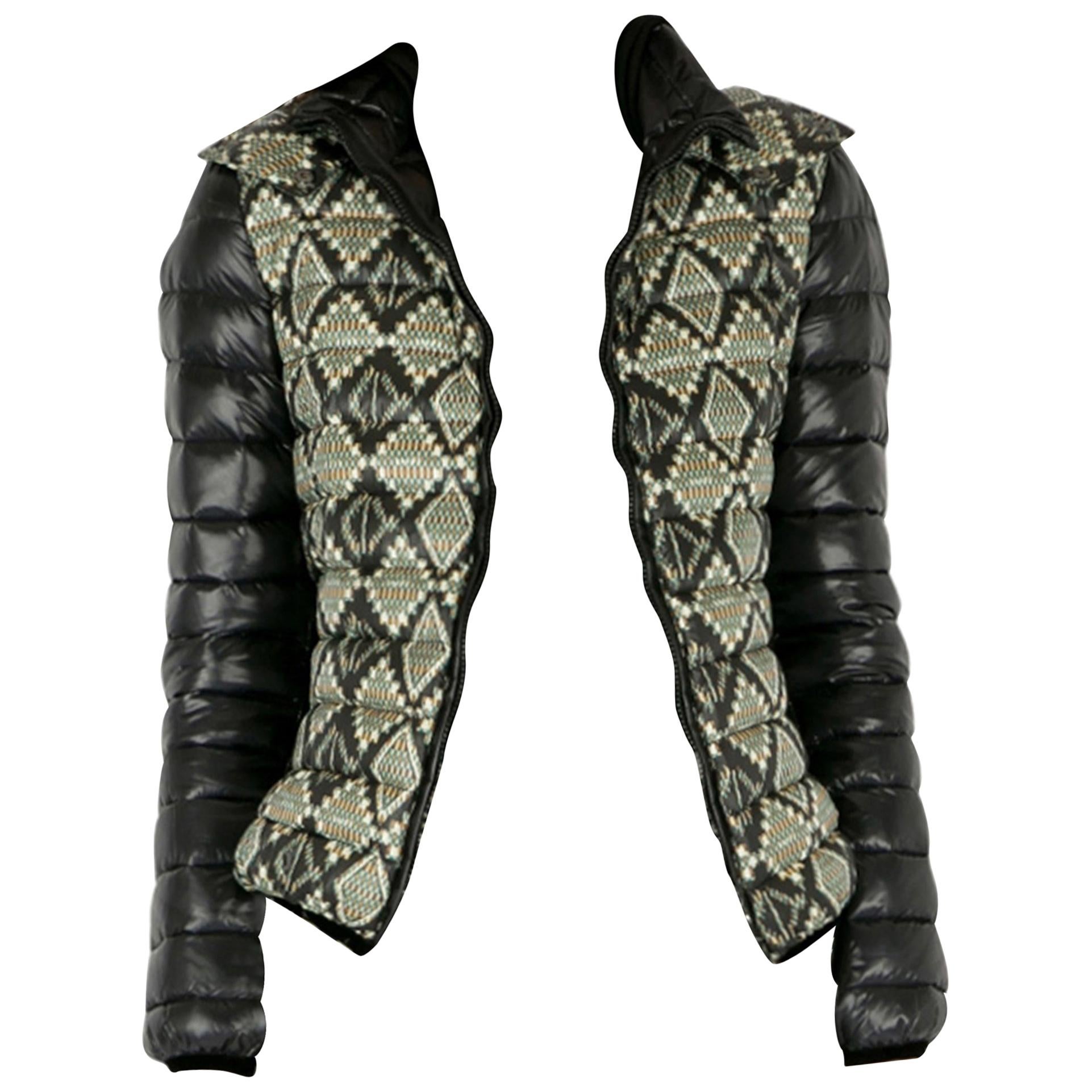 Etro Black Aztec Print Detachable Hood Detail Puffer Jacket M
