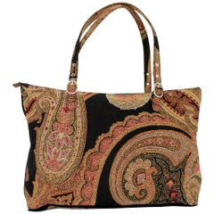 Etro Black Beige Canvas Paisley Shopper Handbag 1990s 