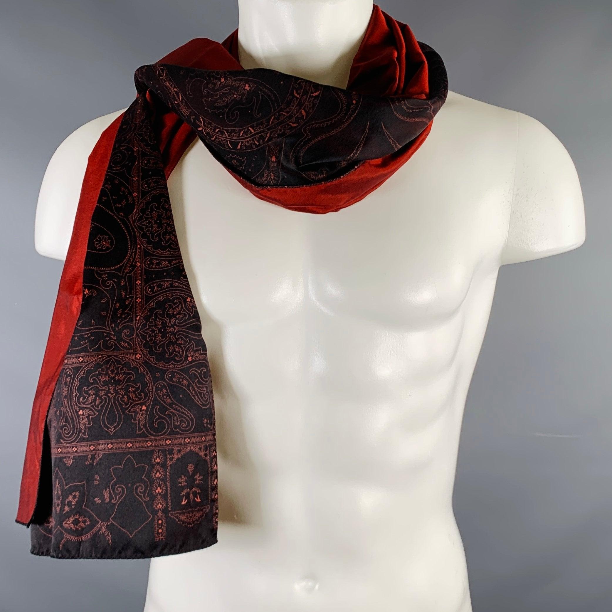 Men's ETRO Black Burgundy Paisley Silk Reversible Scarf