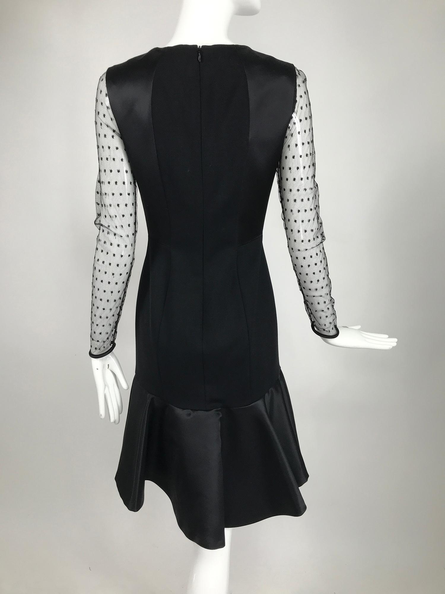 Etro Black Cocktail Dress with Dotted Tulle Sleeves and Satin Hem In Excellent Condition For Sale In West Palm Beach, FL
