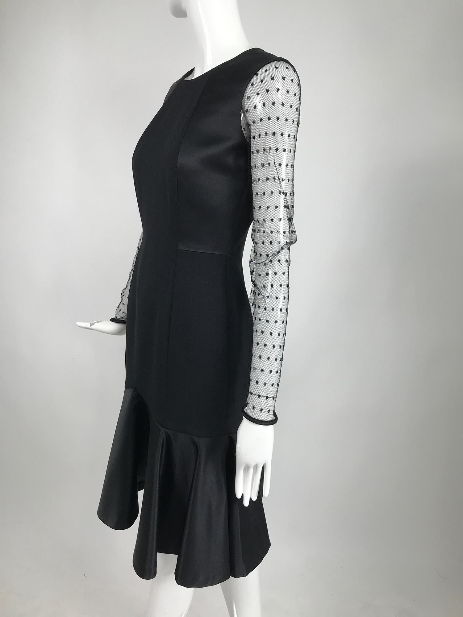 Etro Black Cocktail Dress with Dotted Tulle Sleeves and Satin Hem For Sale 1