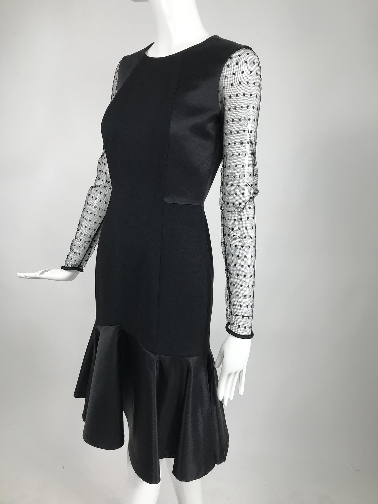 Etro Black Cocktail Dress with Dotted Tulle Sleeves and Satin Hem For Sale 2