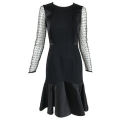 Etro Vestido de Cóctel Negro con Mangas de Tul de Puntos y Dobladillo de Raso