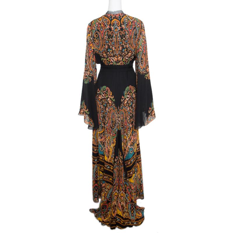 This gown from Etro is gorgeous! It comes in silk with Damask prints, flared sleeves, lace inserts and a banded waist that complements the flowy design it brings.

Includes: The Luxury Closet Packaging, Original Tag

