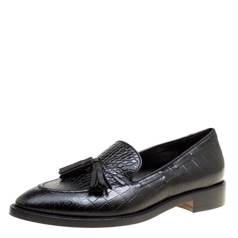 Etro Black Embossed Leather Tassel Loafers Size 39 For Sale at 1stDibs