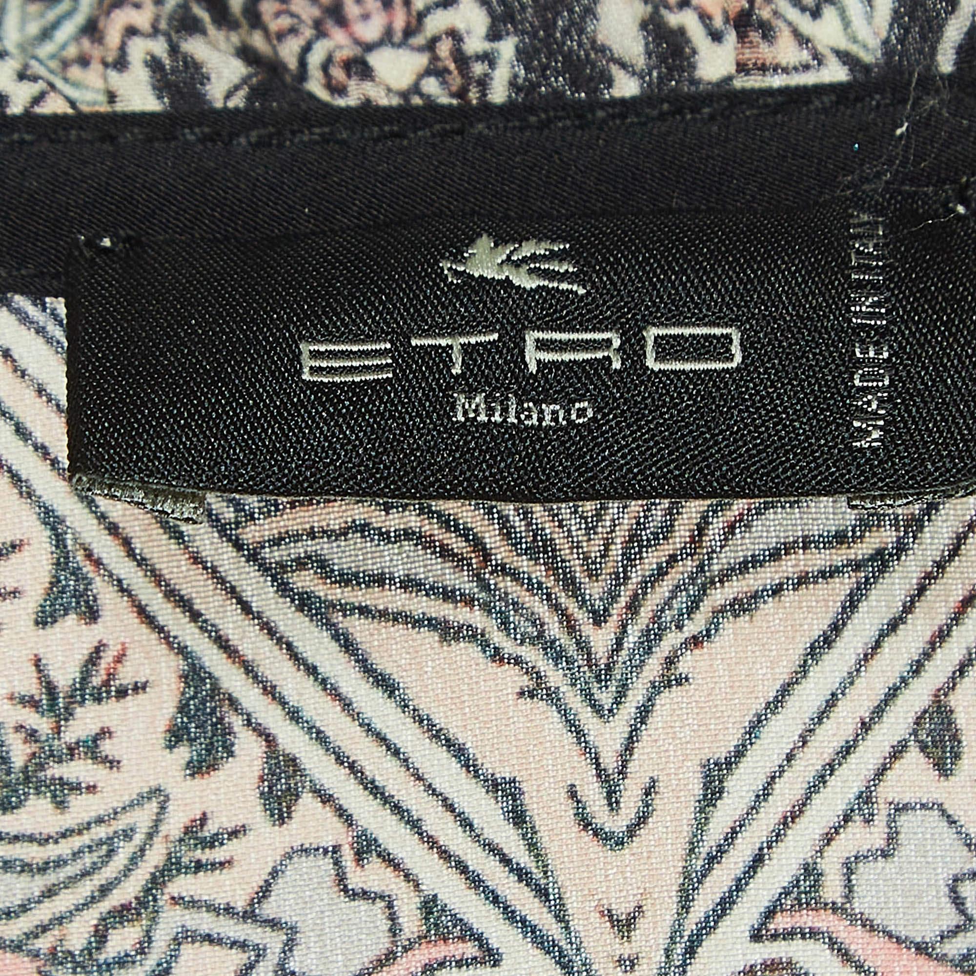 Etro Black Floral Print Silk and Crepe Ruffled Shirt and Trouser Set S In Good Condition In Dubai, Al Qouz 2