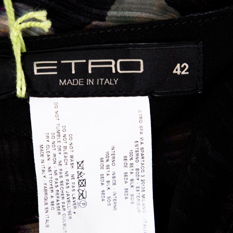 Etro Black Floral Printed Crinkled Silk Maxi Skirt M 1