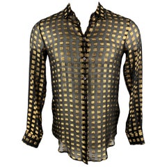 ETRO Black & Gold Silk Blend See Through Long Sleeve Shirt