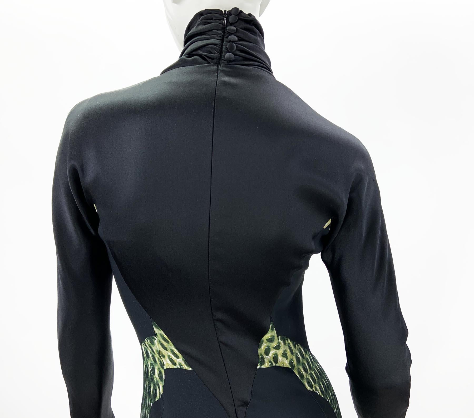 Etro Black Green Paisley Print Stretch Turtleneck Dress Gown Italian 40 For Sale 3