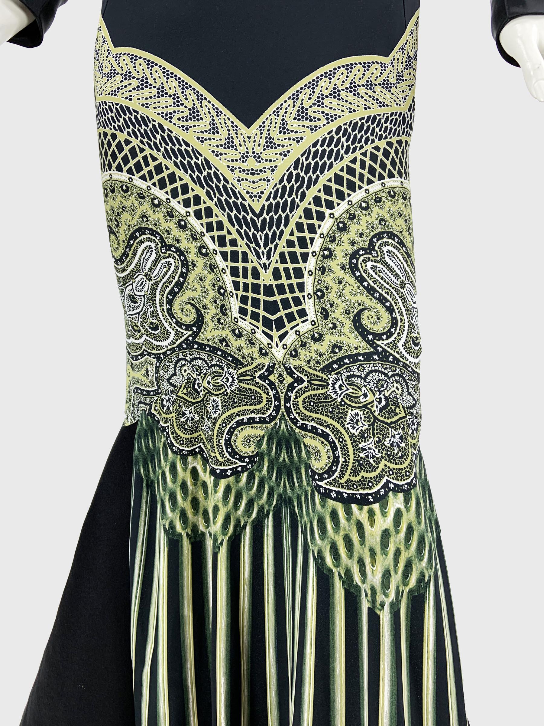 Etro Black Green Paisley Print Stretch Turtleneck Dress Gown Italian 40 For Sale 4