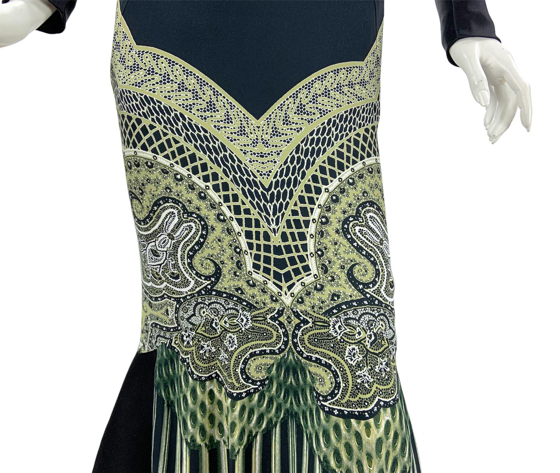 Etro Black Green Paisley Print Stretch Turtleneck Dress Gown Italian 40 For Sale 5