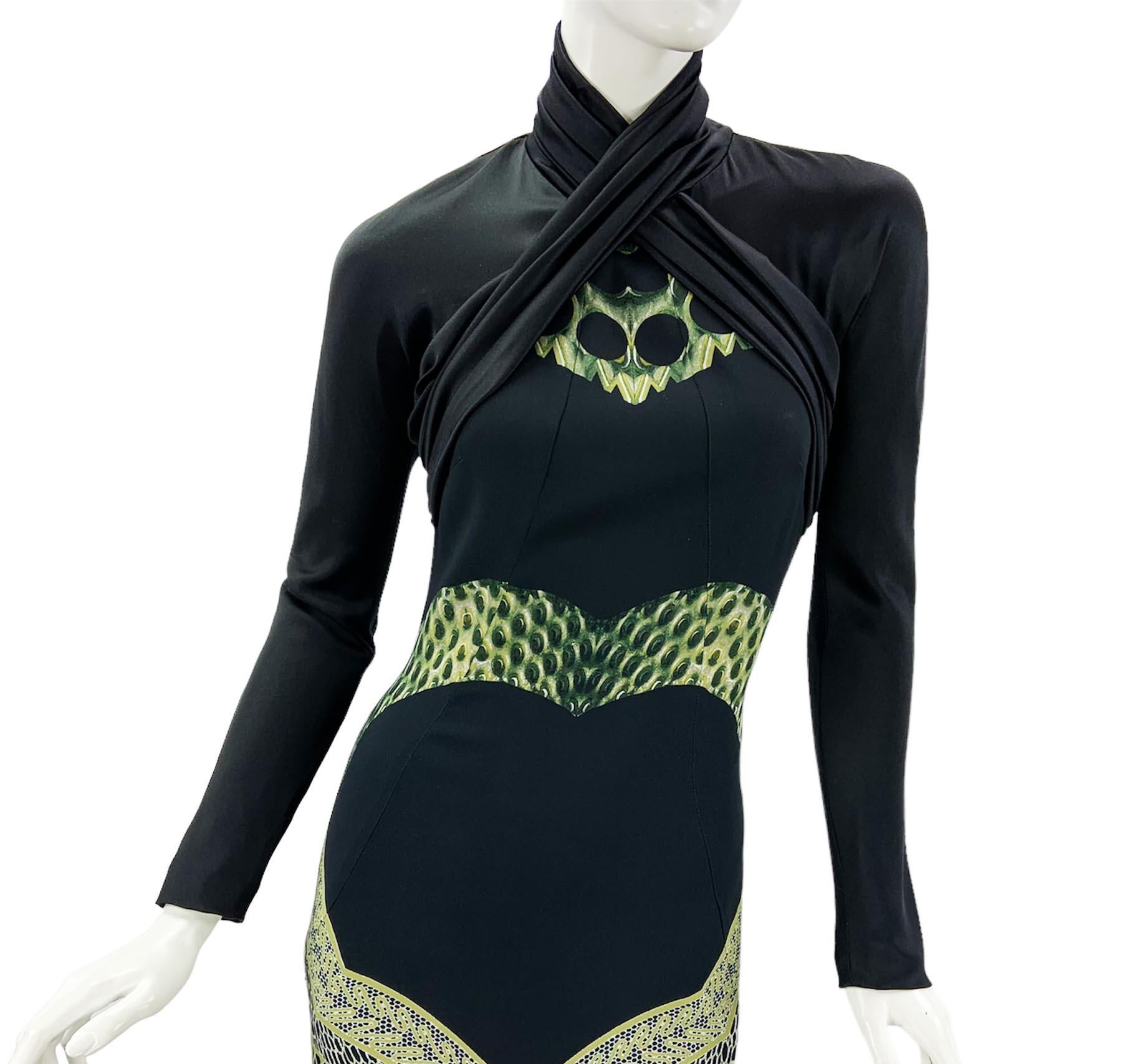 Women's Etro Black Green Paisley Print Stretch Turtleneck Dress Gown Italian 40 For Sale