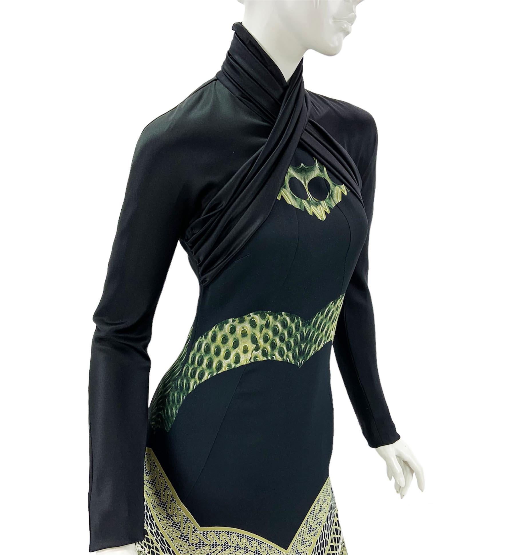 Etro Black Green Paisley Print Stretch Turtleneck Dress Gown Italian 40 For Sale 1