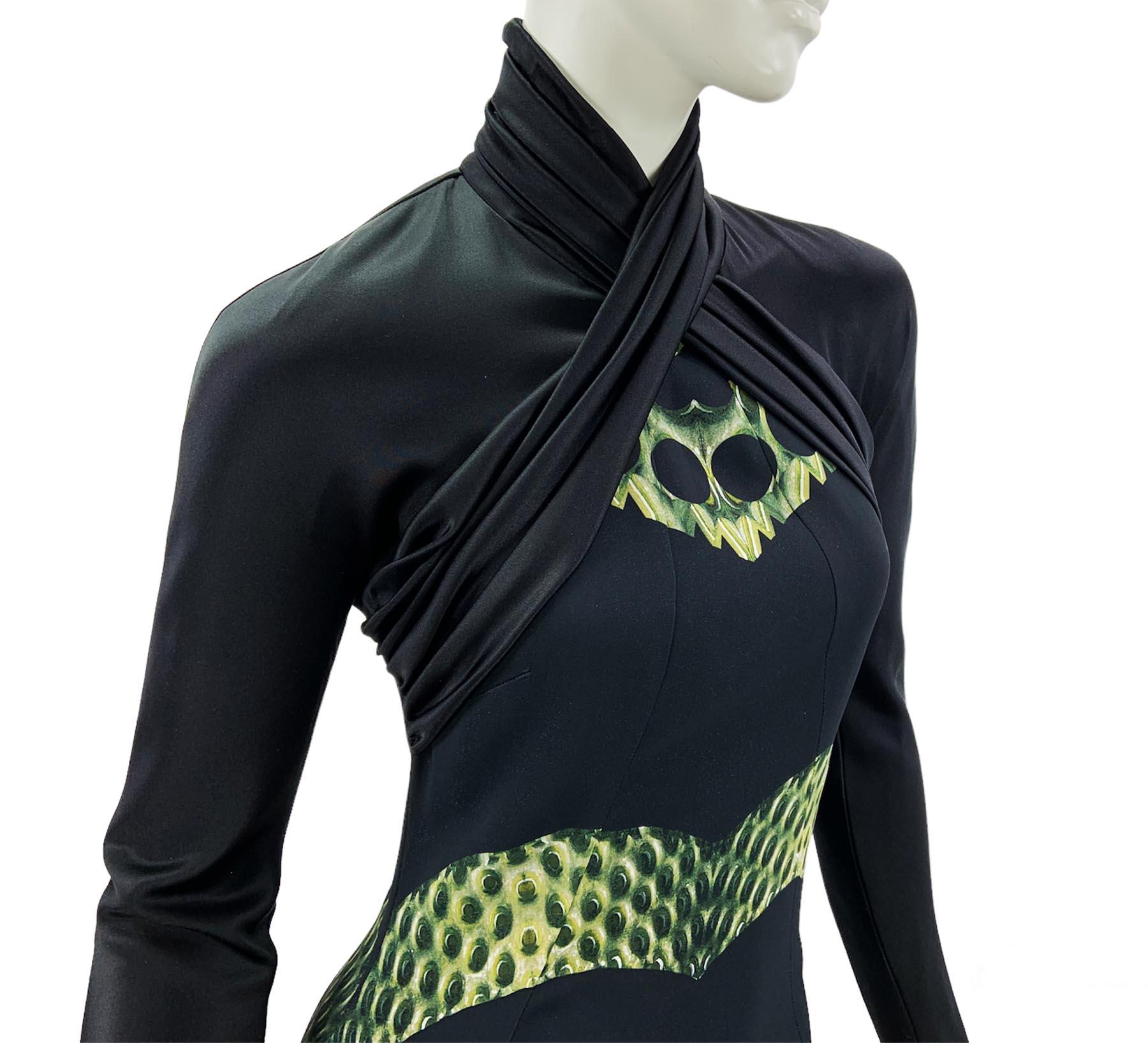 Etro Black Green Paisley Print Stretch Turtleneck Dress Gown Italian 40 For Sale 2