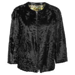 Etro Black Lamb Fur Zip-Front Jacket L
