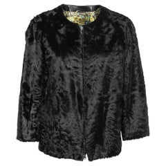 Etro Schwarz Lammfell Zip-Front Jacke L