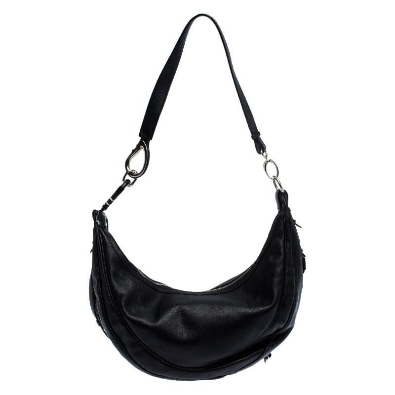 Women's Etro Black Leather Half Moon Shoulder Bag