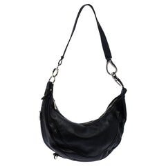 Etro Black Leather Half Moon Shoulder Bag