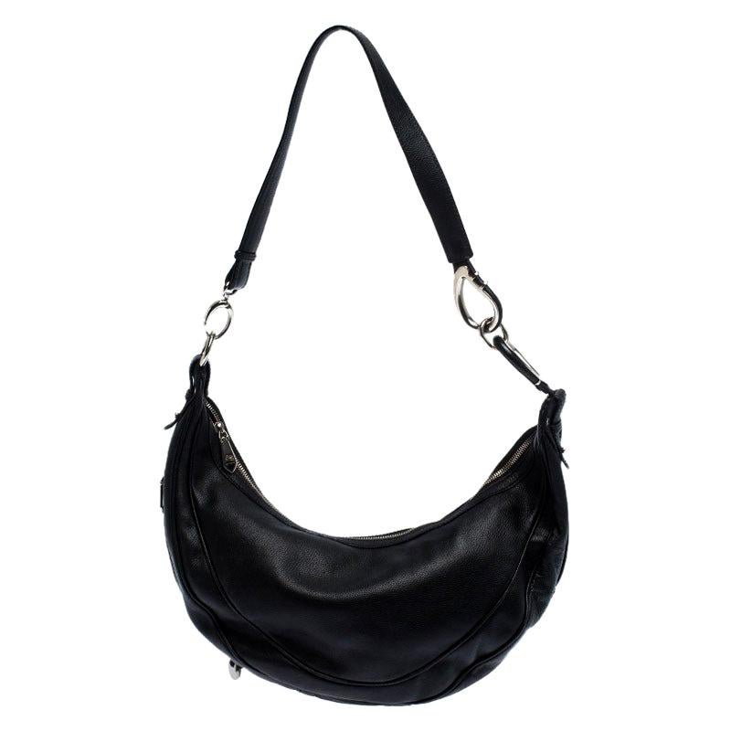 Etro Black Leather Half Moon Shoulder Bag