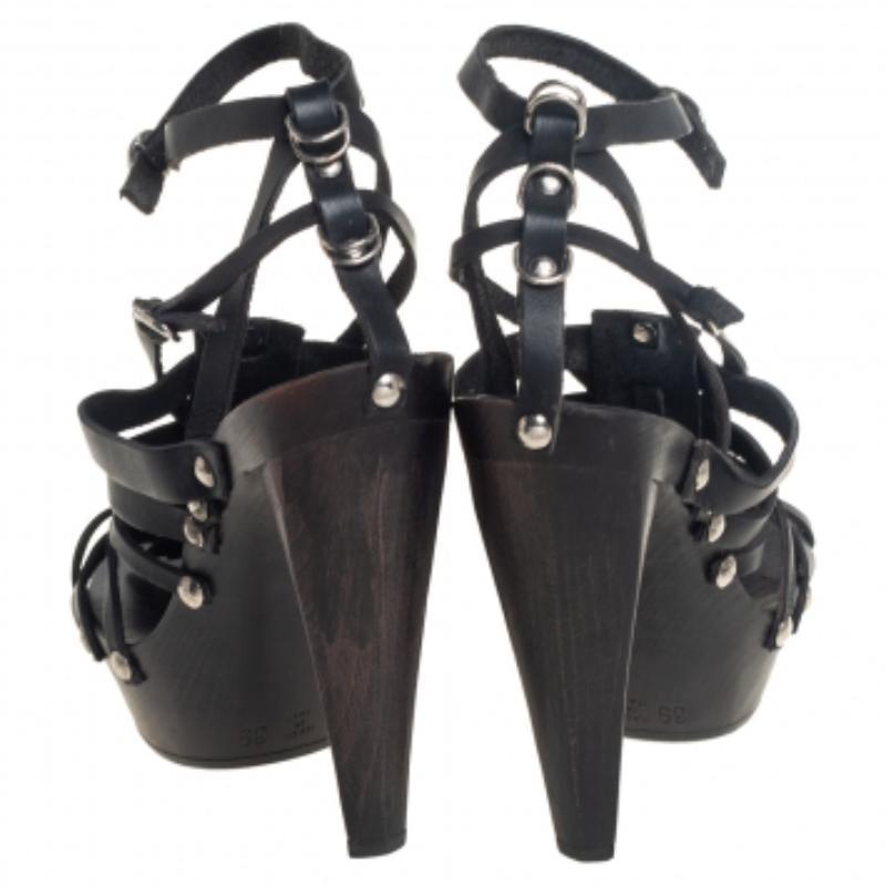 Etro Black Leather Strappy Platform Ankle Strap Sandals Size 39 For Sale 2