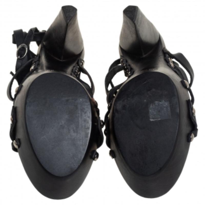Etro Black Leather Strappy Platform Ankle Strap Sandals Size 39 For Sale 3
