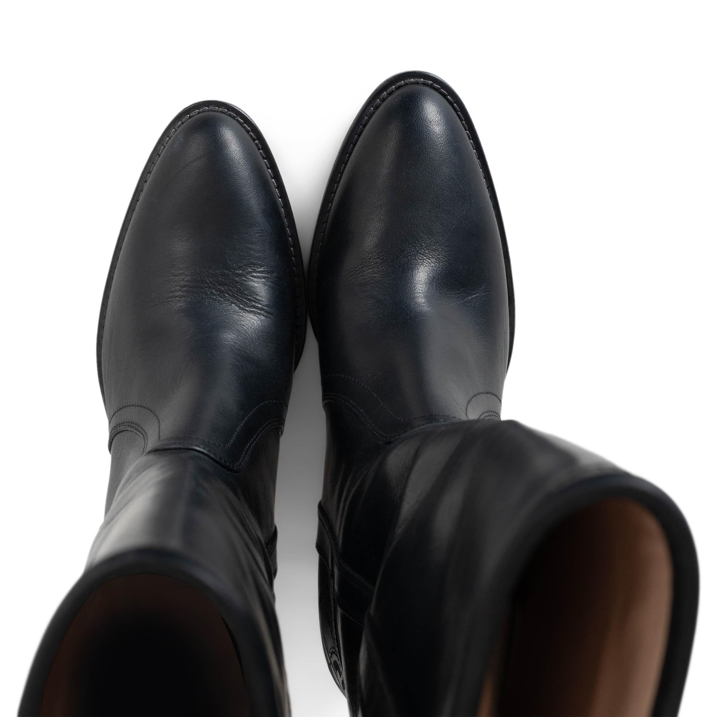 Women's ETRO black leather WESTERN CARVING Cowboy Boots Shoes 38 For Sale