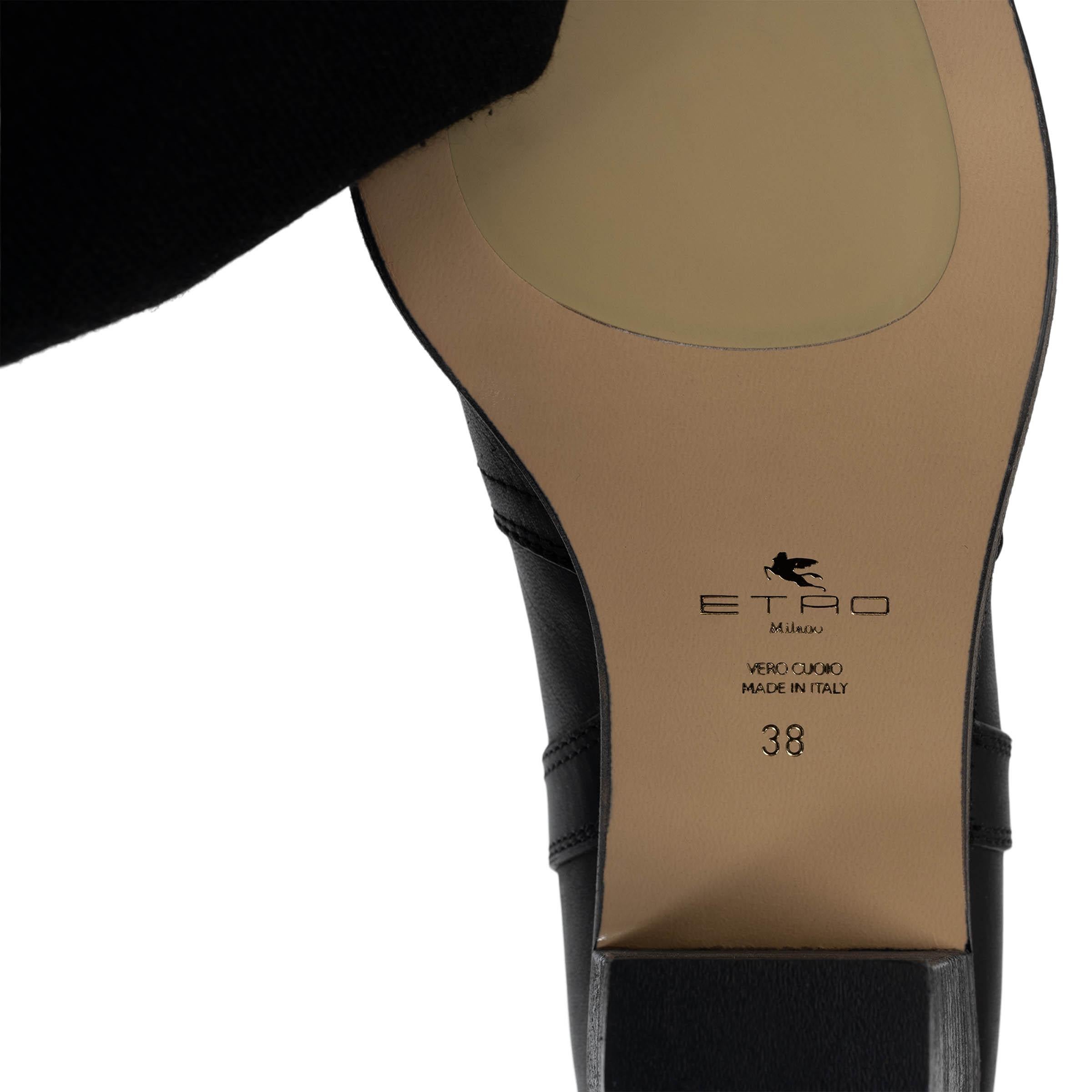 ETRO black leather WESTERN CARVING Cowboy Boots Shoes 38 For Sale 3