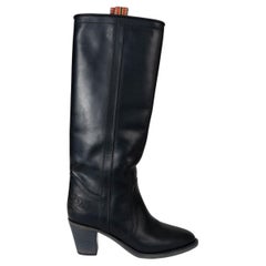 ETRO Schwarz Leder WESTERN CARVING Cowboystiefel Schuhe aus Leder 38