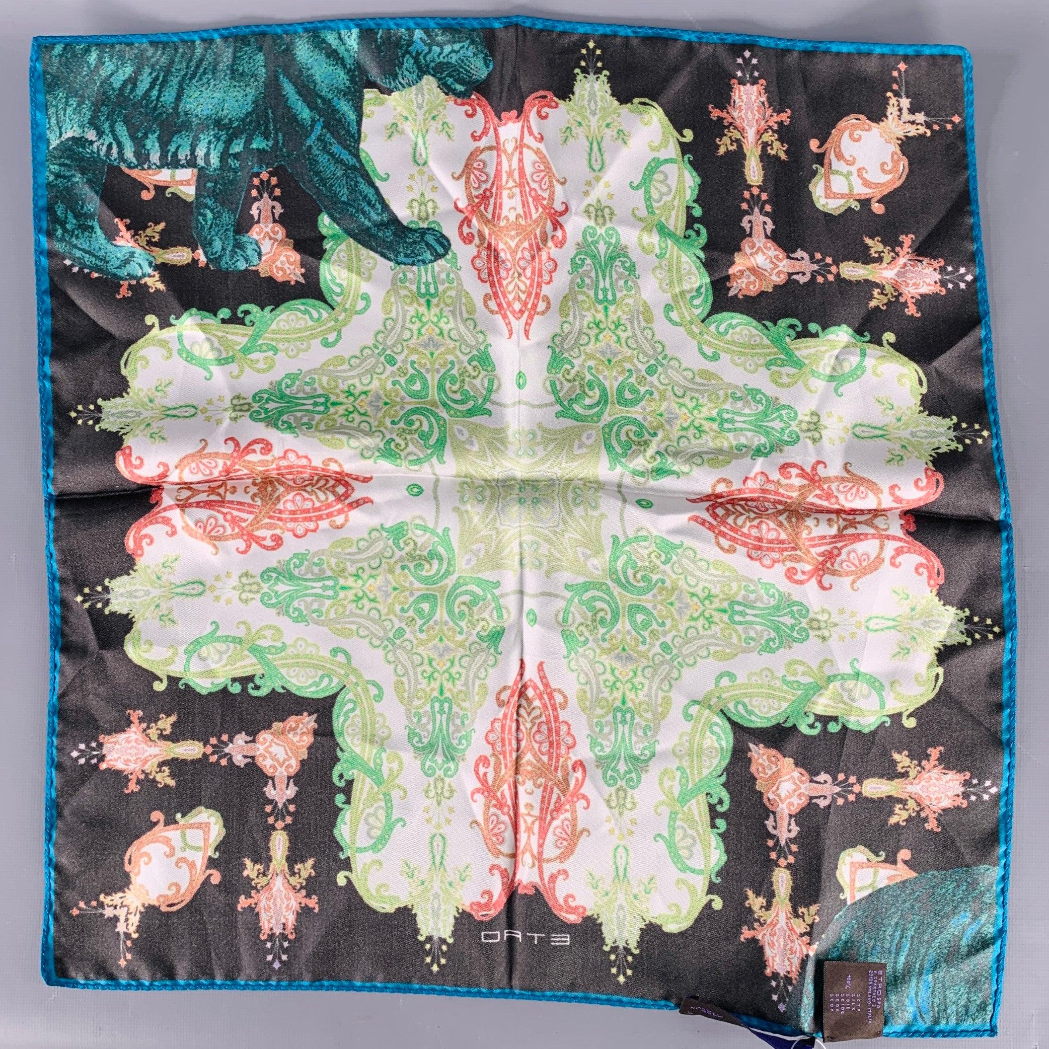 ETRO Pañuelo de bolsillo de seda negro multicolor abstracto Negro en venta