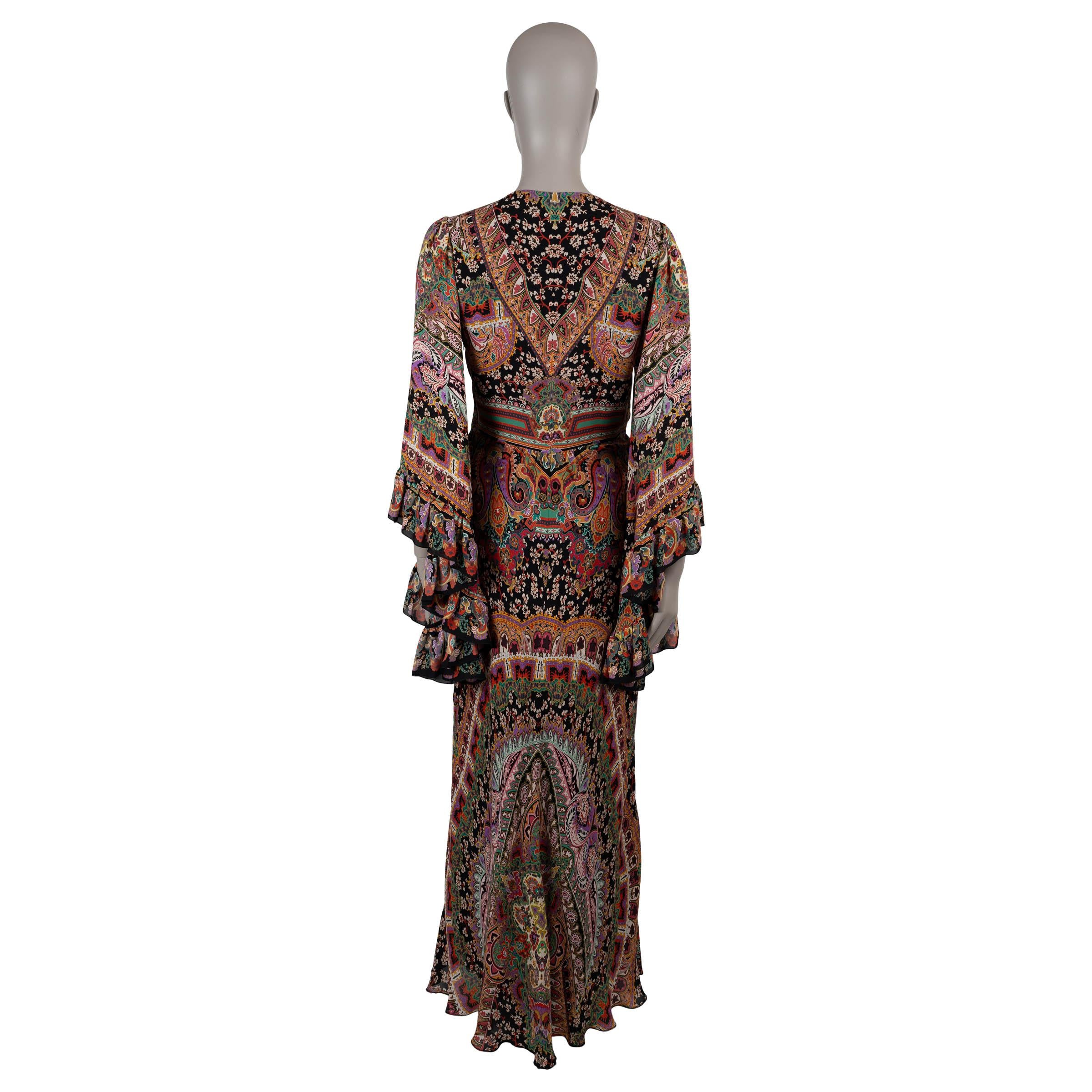 Noir ETRO soie noire et multiple 2021 MONTEREY PAISLEY CHIFFON MAXI Robe 44 L en vente