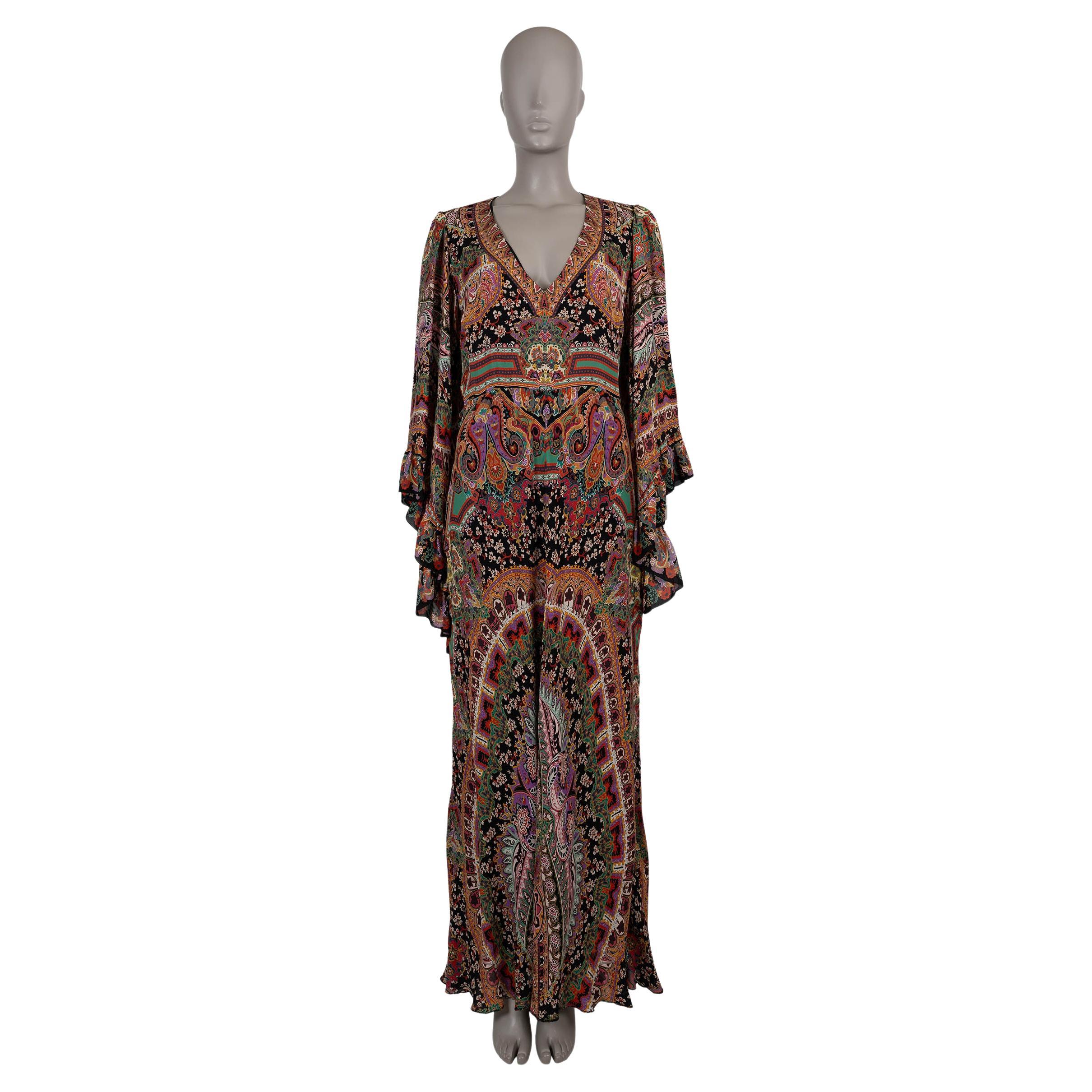 ETRO soie noire et multiple 2021 MONTEREY PAISLEY CHIFFON MAXI Robe 44 L