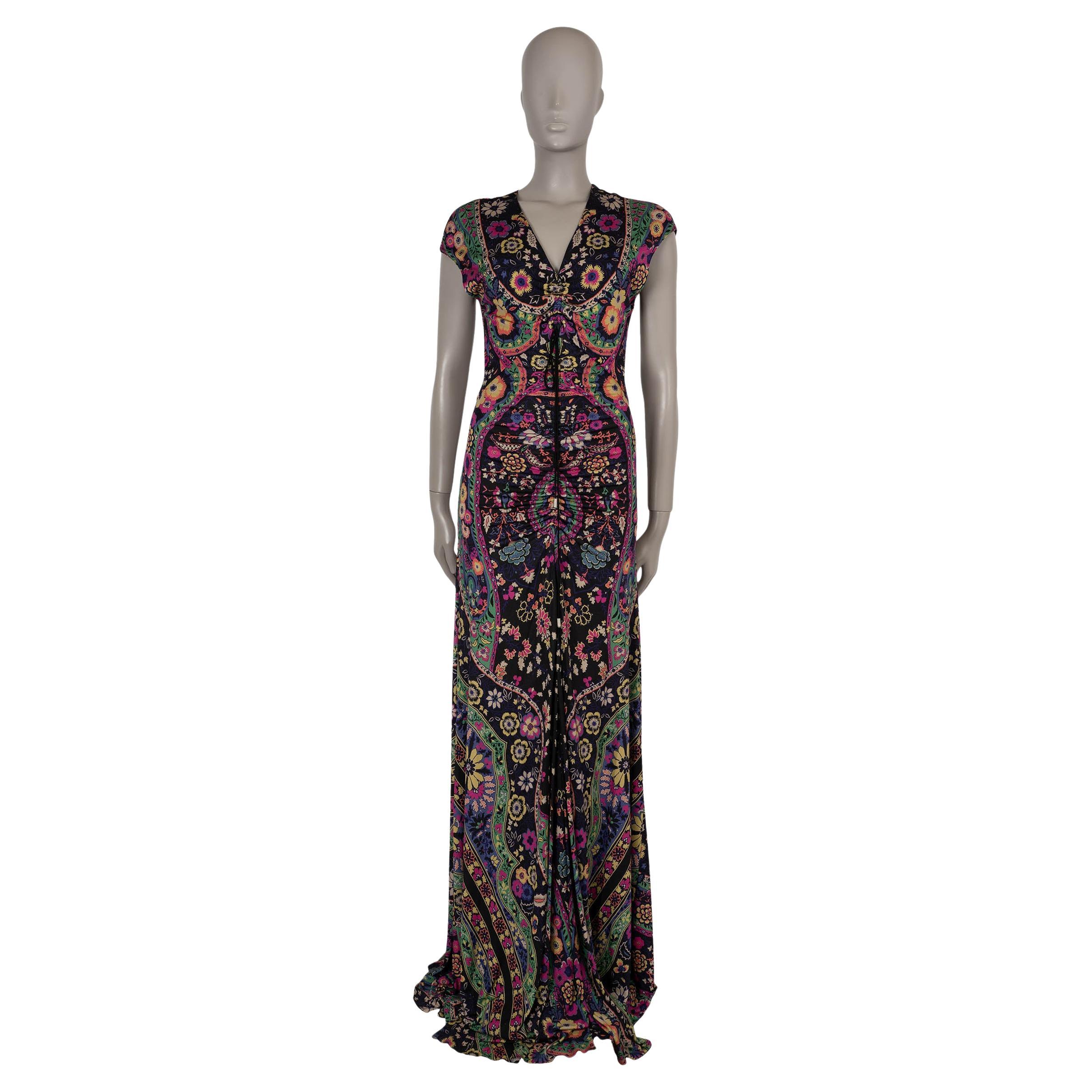 Etro nero e multi viscosa NIDRA FLORAL MAXI Dress 46 XL in vendita