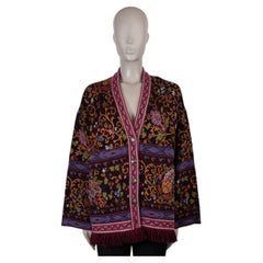 Etro maglione cardigan nero e multi lana 2020 FRINGED FLORAL JACQUARD 44 L.