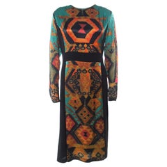 Etro Black & Multicolor Ikat Print Satin & Crepe Full Sleeve Dress M