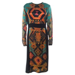 Etro Black & Multicolor Ikat Print Satin & Crepe Full Sleeve Dress M