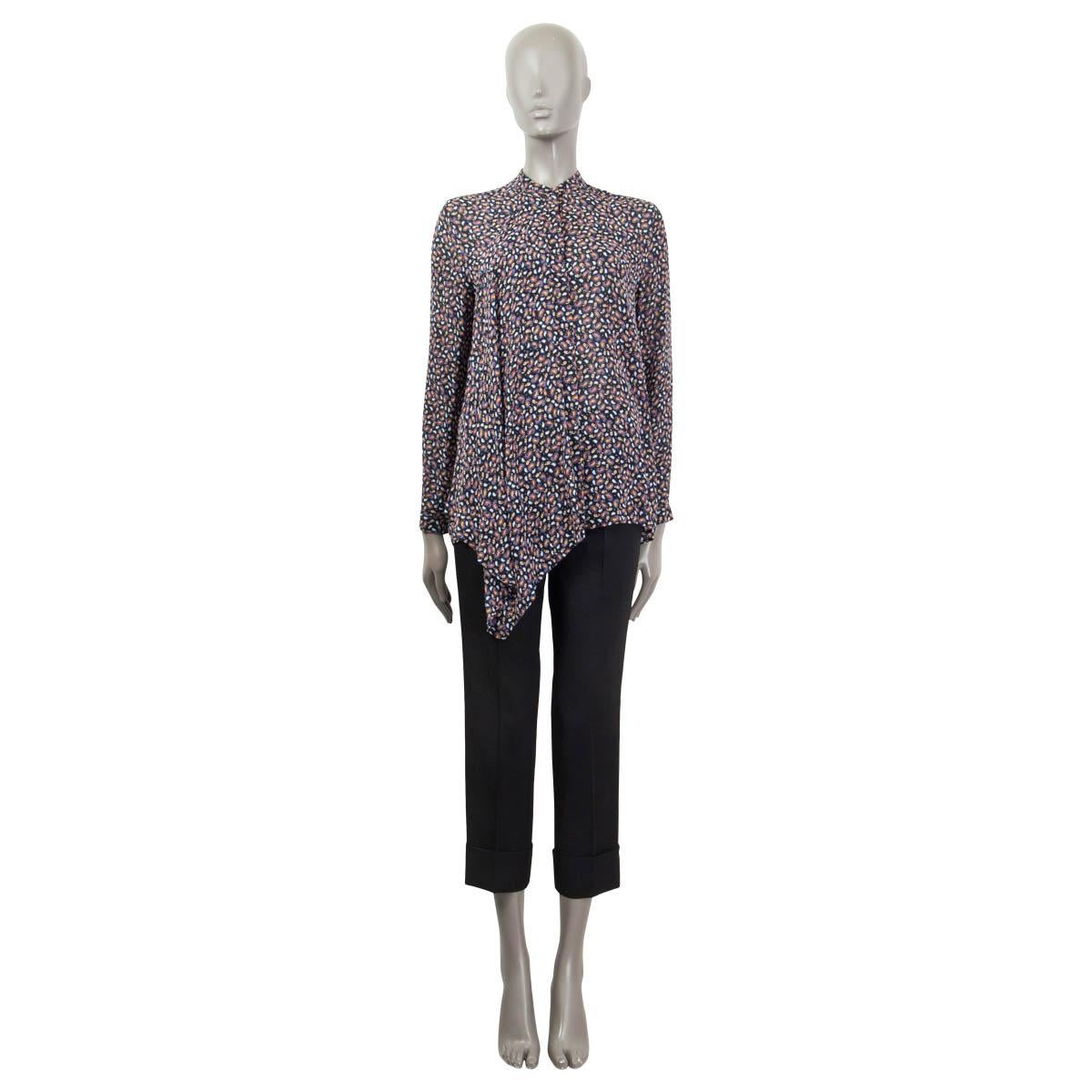 100% authentic Etro sheer asymmetrical paisley print shirt in black, yellow, blue and off-white silk and elastane (assumed cause tag is missing). Features long sleeves and buttoned cuffs. Opens with concealed buttons on the front. Unlined. Has been