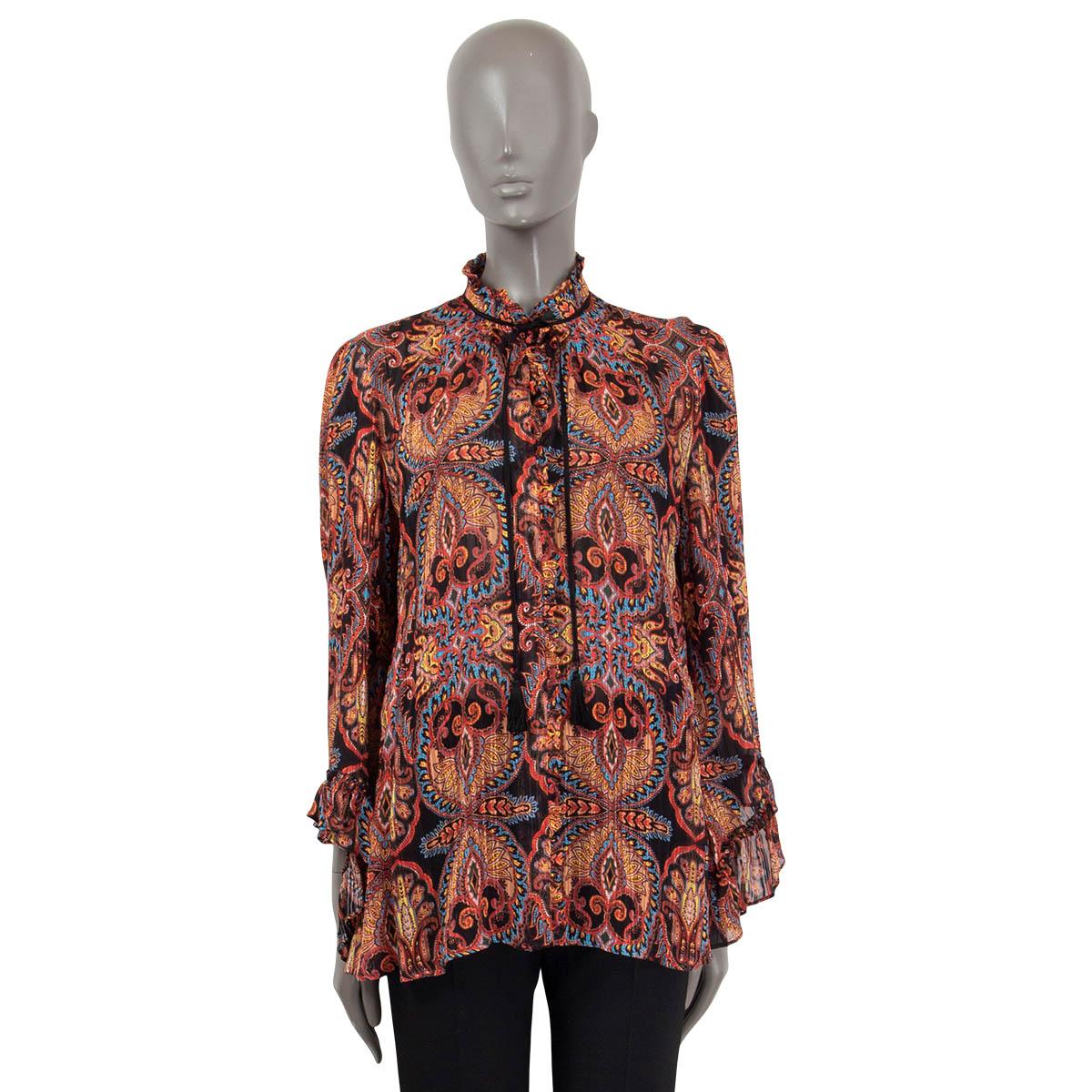 Brown ETRO black & multicolor silk PAISLEY PEASANT Blouse Shirt 42 M For Sale