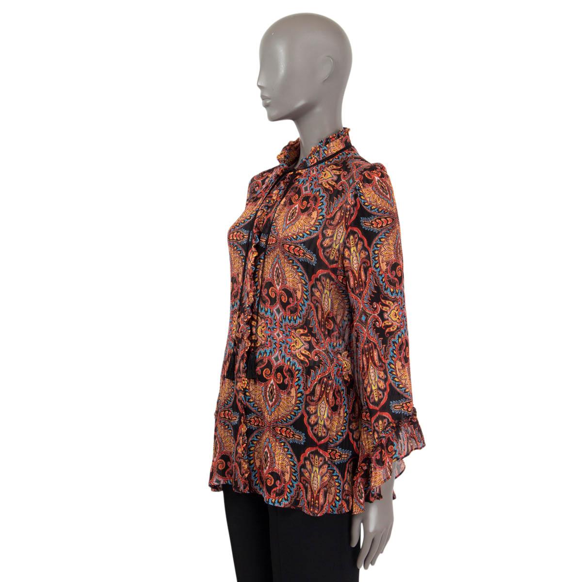 ETRO black & multicolor silk PAISLEY PEASANT Blouse Shirt 42 M In Excellent Condition For Sale In Zürich, CH