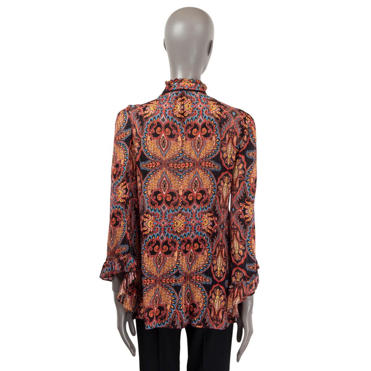 Women's ETRO black & multicolor silk PAISLEY PEASANT Blouse Shirt 42 M For Sale