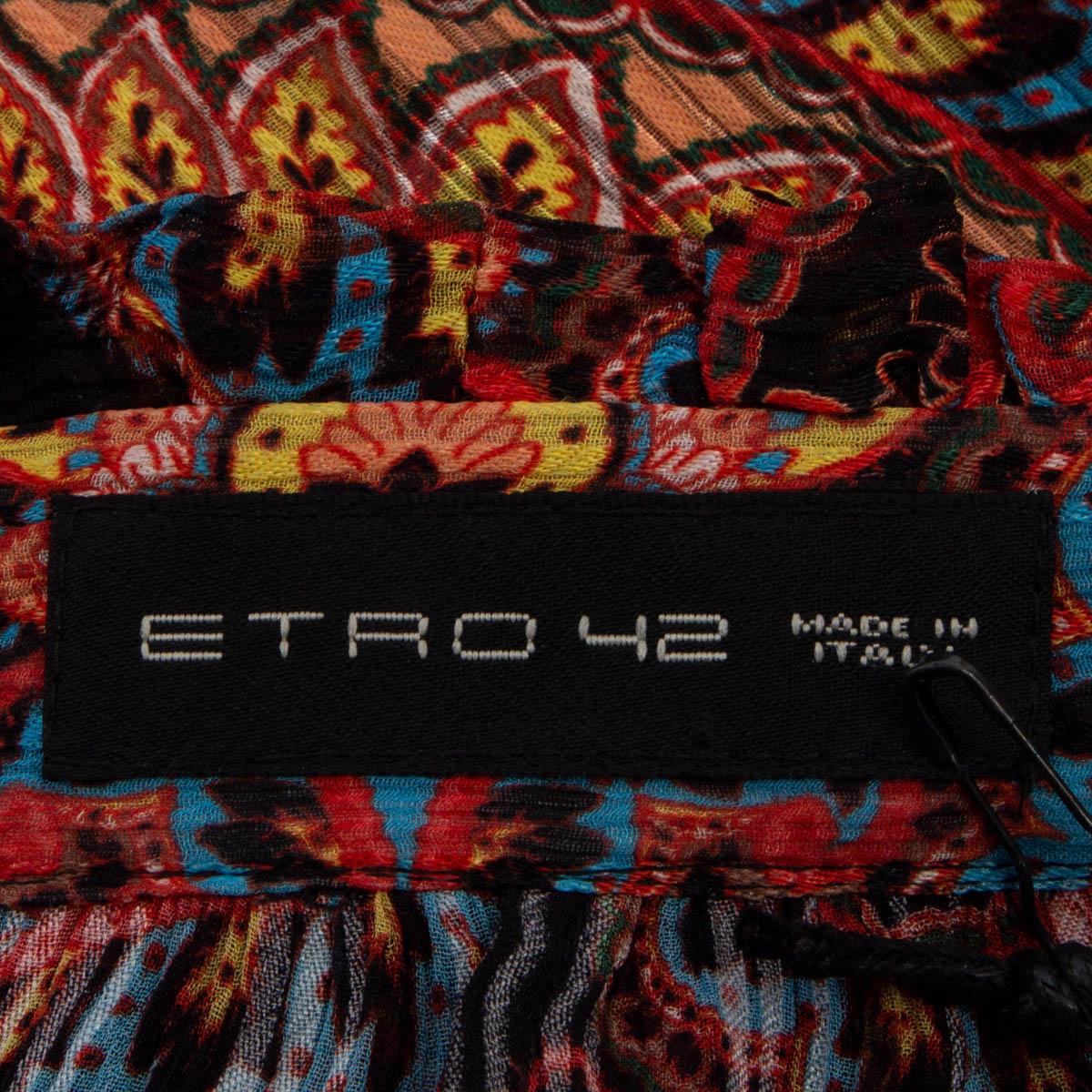 ETRO black & multicolor silk PAISLEY PEASANT Blouse Shirt 42 M For Sale 2