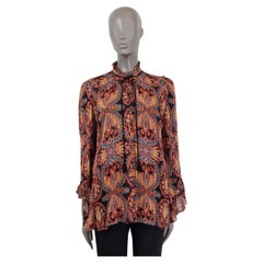 ETRO seda negra y multicolor PAISLEY PEASANT Blusa Camisa 42 M