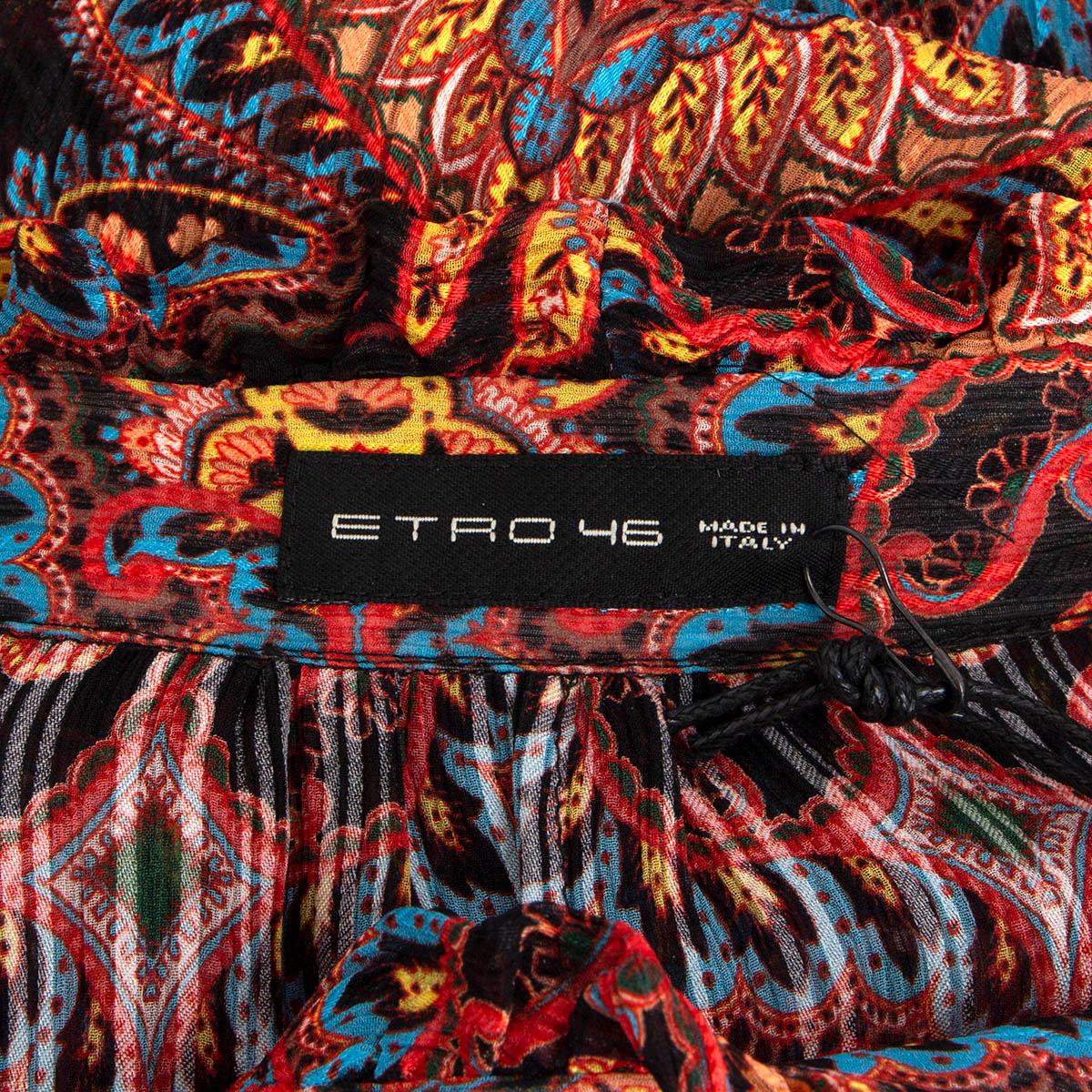 ETRO black & multicolor silk PAISLEY PEASANT Blouse Shirt 46 XL In Excellent Condition For Sale In Zürich, CH